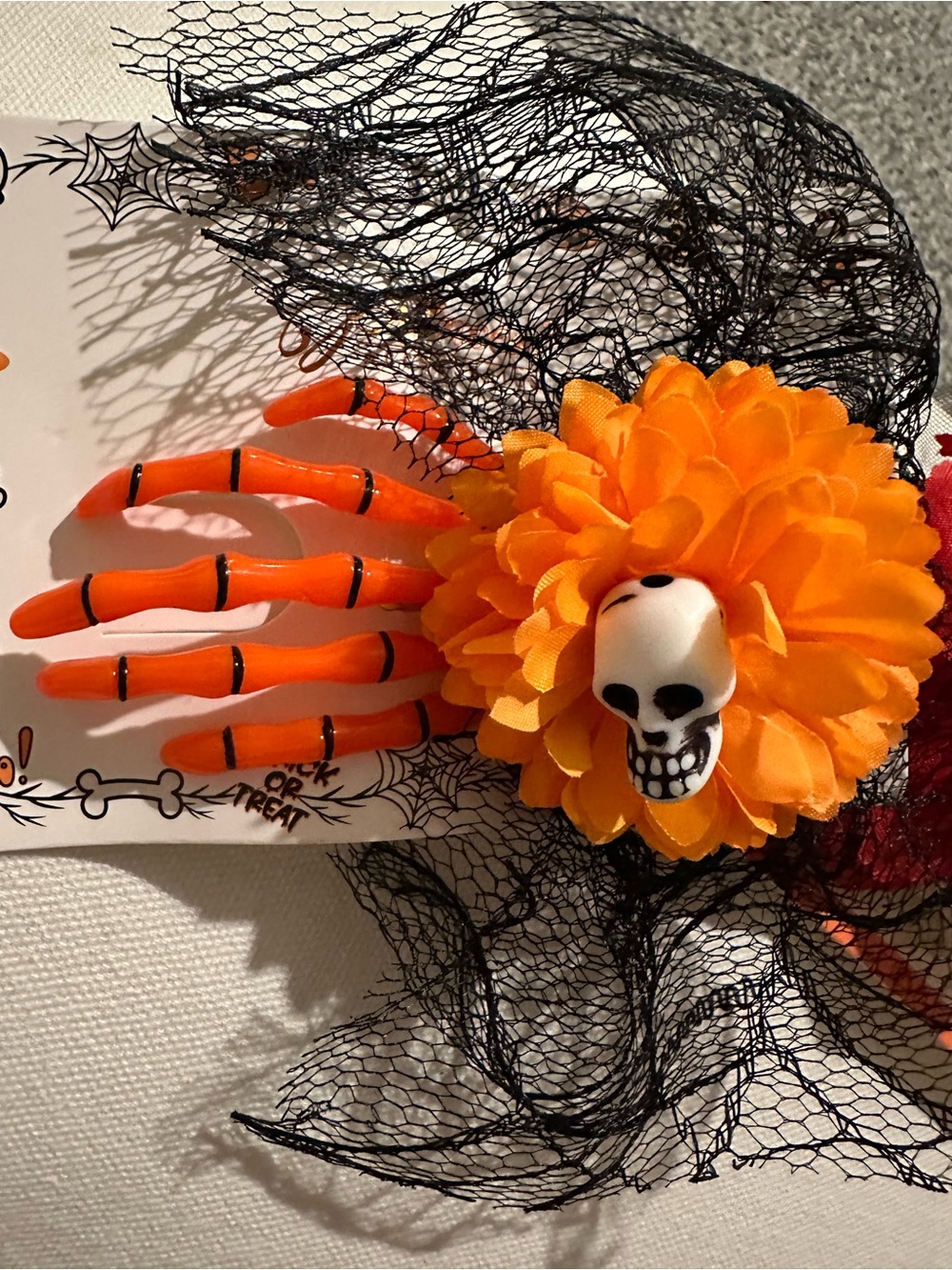 Halloween skull Flower Hair Clip Set with Skull Accent - Orange & Red